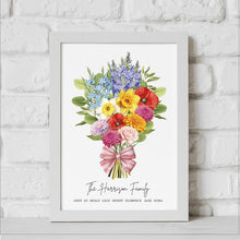 Load image into Gallery viewer, 40th Birthday Gift For Women, Birth Flower Birthday Print, 40th Gift For Mum, Fortieth Gift, Custom Family Flower Bouquet, Birth Month Gift