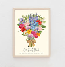 Load image into Gallery viewer, 40th Birthday Gift For Women, Birth Flower Birthday Print, 40th Gift For Mum, Fortieth Gift, Custom Family Flower Bouquet, Birth Month Gift