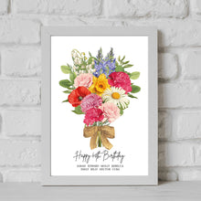 Load image into Gallery viewer, 40th Birthday Gift For Women, Birth Flower Birthday Print, 40th Gift For Mum, Fortieth Gift, Custom Family Flower Bouquet, Birth Month Gift