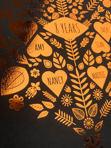 8th Bronze Anniversary Family Tree Print