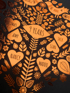 9th Copper Anniversary Family Tree Print