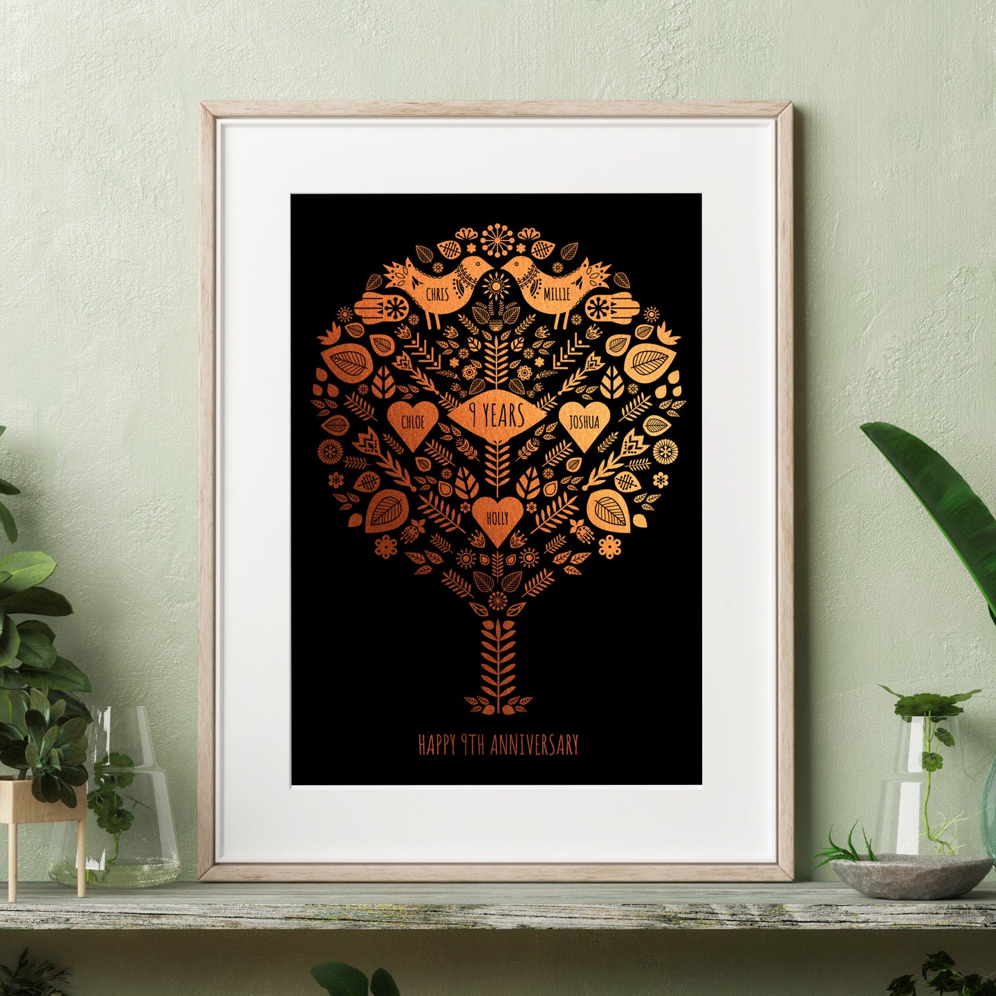 9th Copper Anniversary Family Tree Print