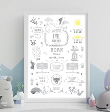 Load image into Gallery viewer, Grey New Baby Birth Details Print