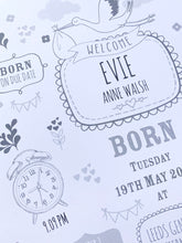 Load image into Gallery viewer, Grey New Baby Birth Details Print