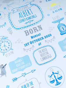 New Baby Boy Birth Stats Print