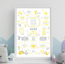 Load image into Gallery viewer, Lemon Personalised New Baby Birth Details Print