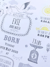 Load image into Gallery viewer, Grey New Baby Birth Details Print