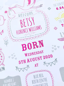 New Baby Girl Birth Stats Print