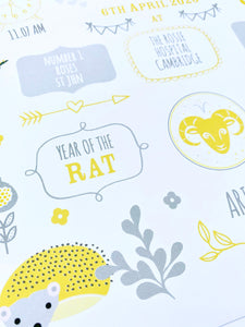 Lemon Personalised New Baby Birth Details Print