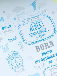 New Baby Boy Birth Stats Print