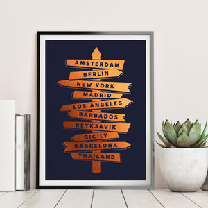 Signpost Destination Travel Memories Print