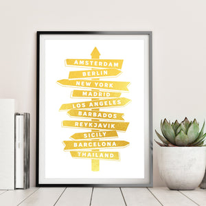 Signpost Destination Travel Memories Print