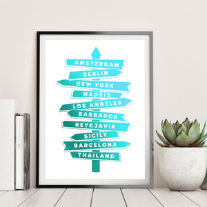 Signpost Destination Travel Memories Print