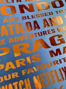 7th Copper Anniversary Our Story Foil Print